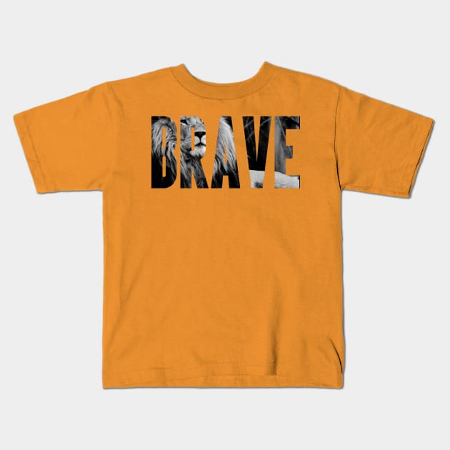 Brave Inspirational Lion Photo B&W Kids T-Shirt by Anthony88